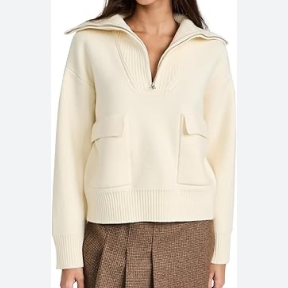 English Factory Quarter-Zip Knit Sweater in cream